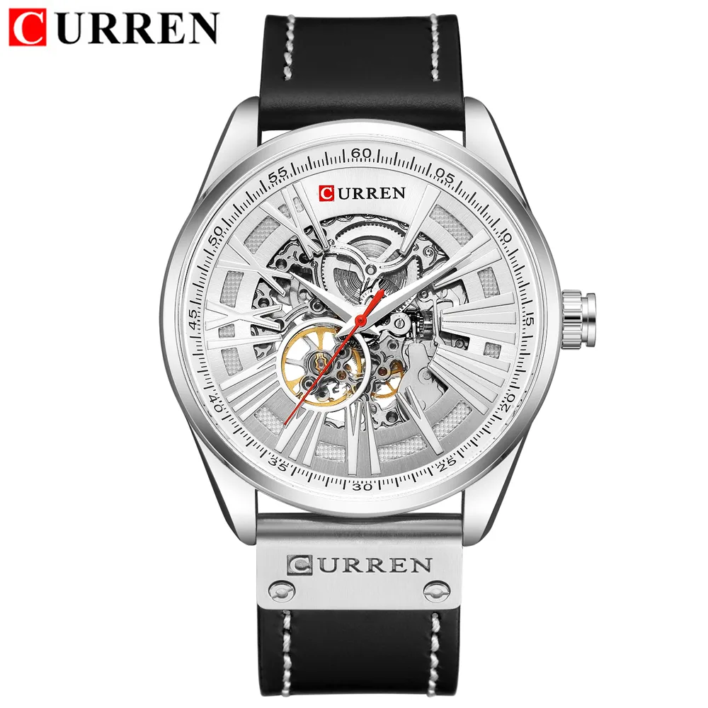 Reloj Curren 8299 Esqueleto Automático Hombre Correa Cuero