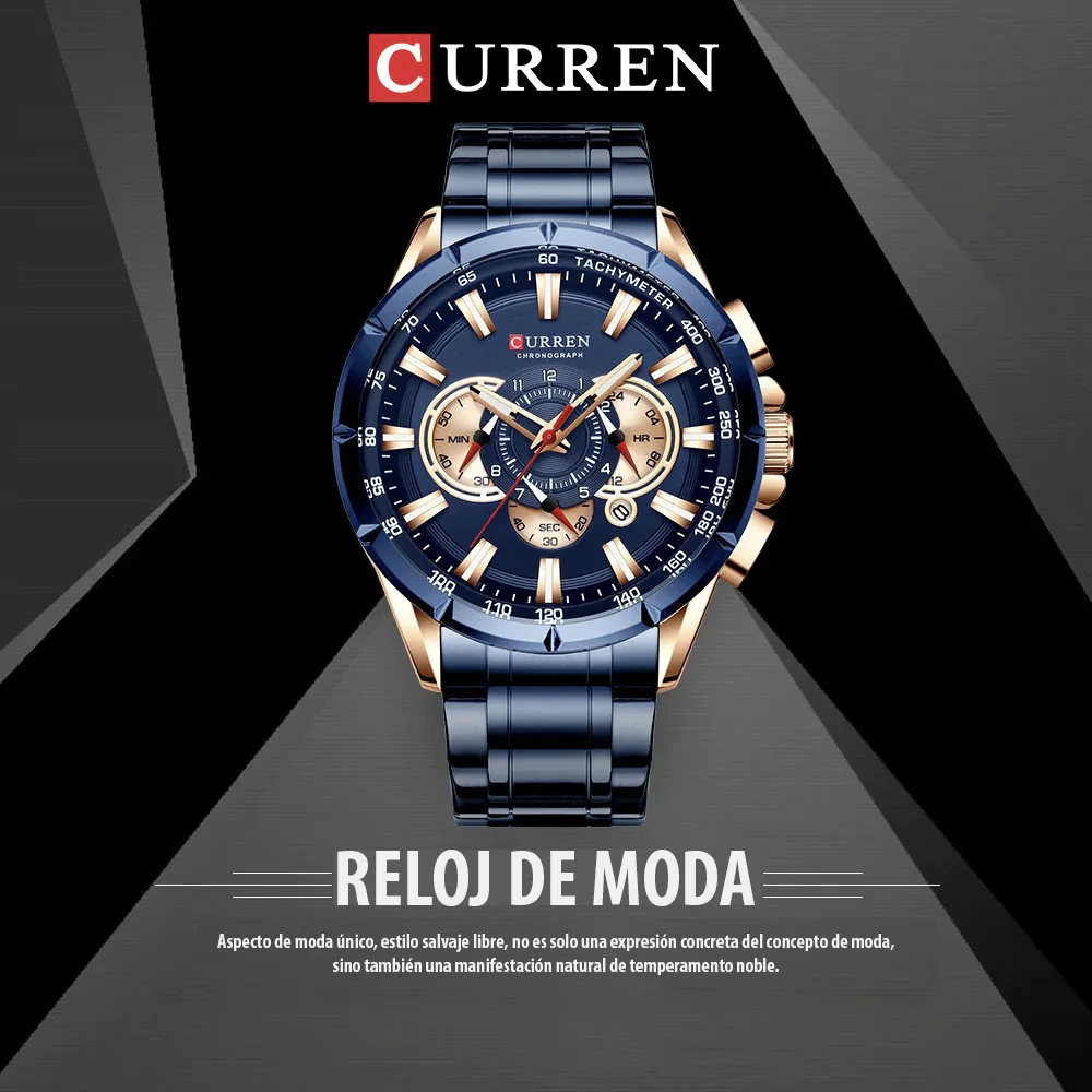 Reloj Curren 8363 Cronografo Hombre Correa Acero Cierre Mariposa